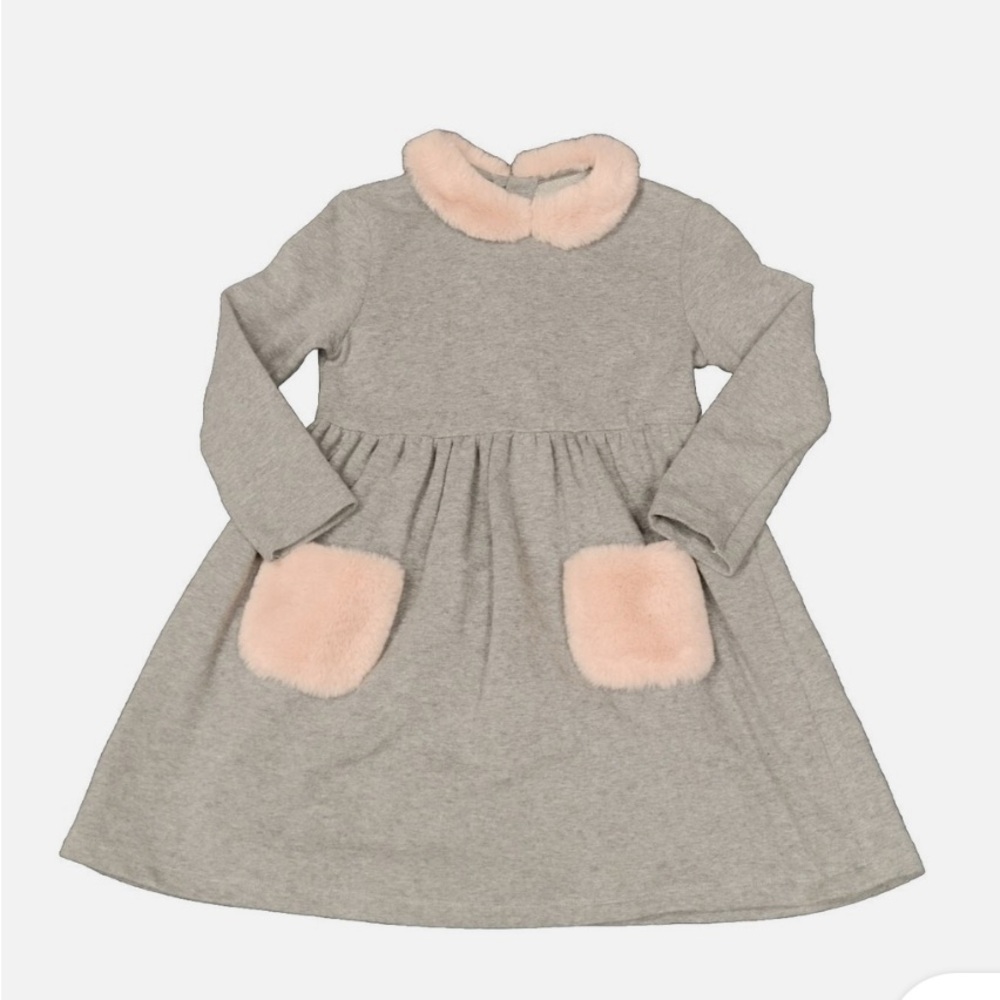 Il Gufo Gray Dress with Pink Faux Fur Accents size 2